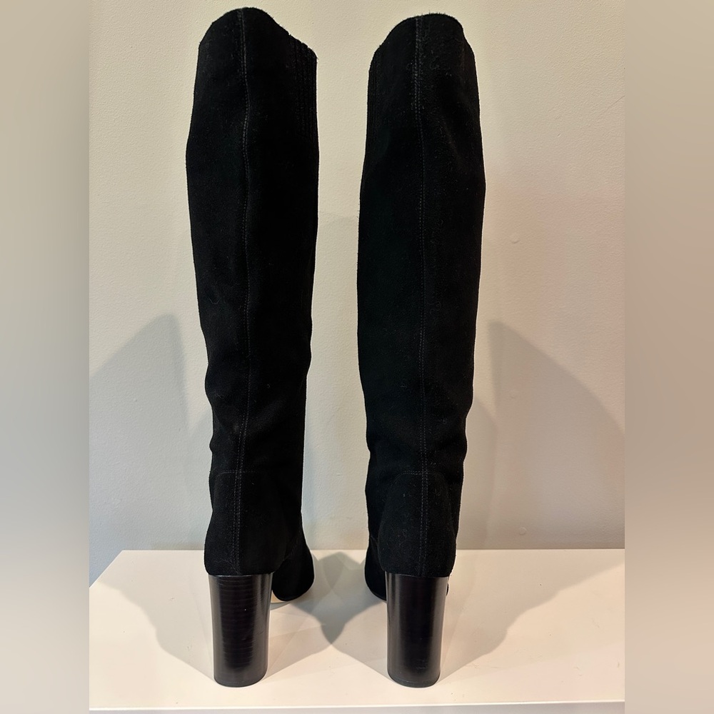 Michael Kors Like New Black Suede Block Heeled Knee High Round Toe Boots Size 8 - Picture 6 of 9